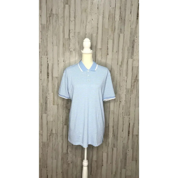 NWT G/Fore Men's Medium Blue &‎ White Stripes Short Sleeve Golf Polo Shirt - Picture 1 of 6